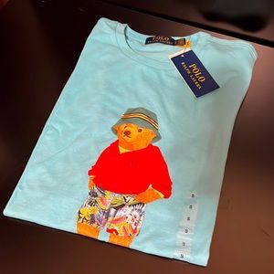 NEW Polo Ralph Lauren Tropical Beach Bear Tiffany Turquoise Blue T Shirt